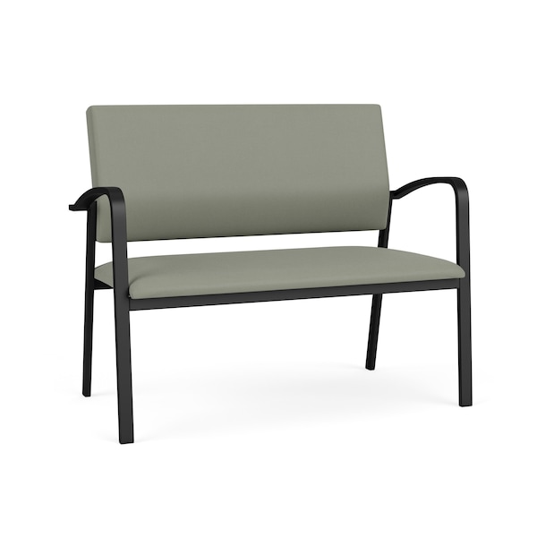Lesro Newport 2 Seat Tandem Seating Metal Frame No Center Arms, Black, OH Eucalyptus Upholstery NP1501 - main